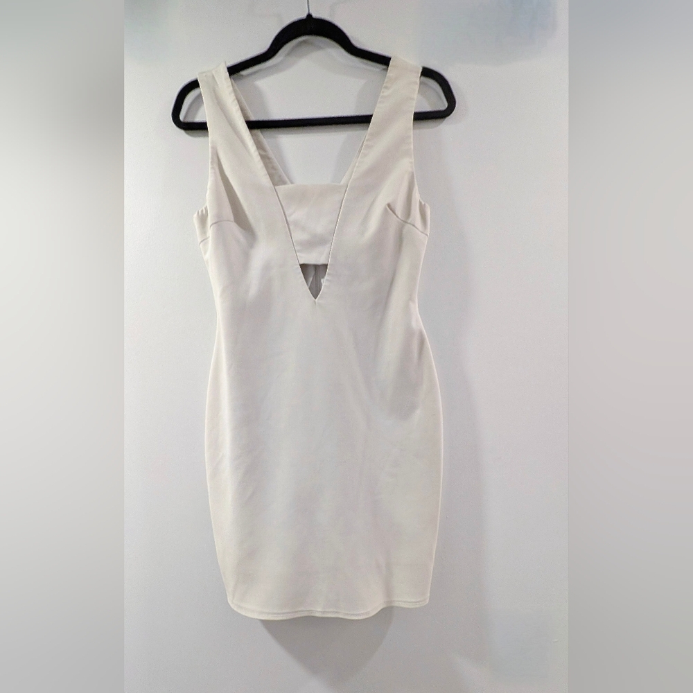 Elizabeth and James Cream Plunge Neck Bodycon Dress